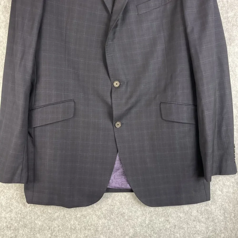 Ted Baker Endurance Blazer Sport Coat Mens‎ 46XL Blue Gray Plaid Wool 2 Button
